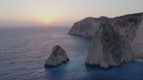 Aerial---Sunset-in-Keri,-Zakynthos,-Greece