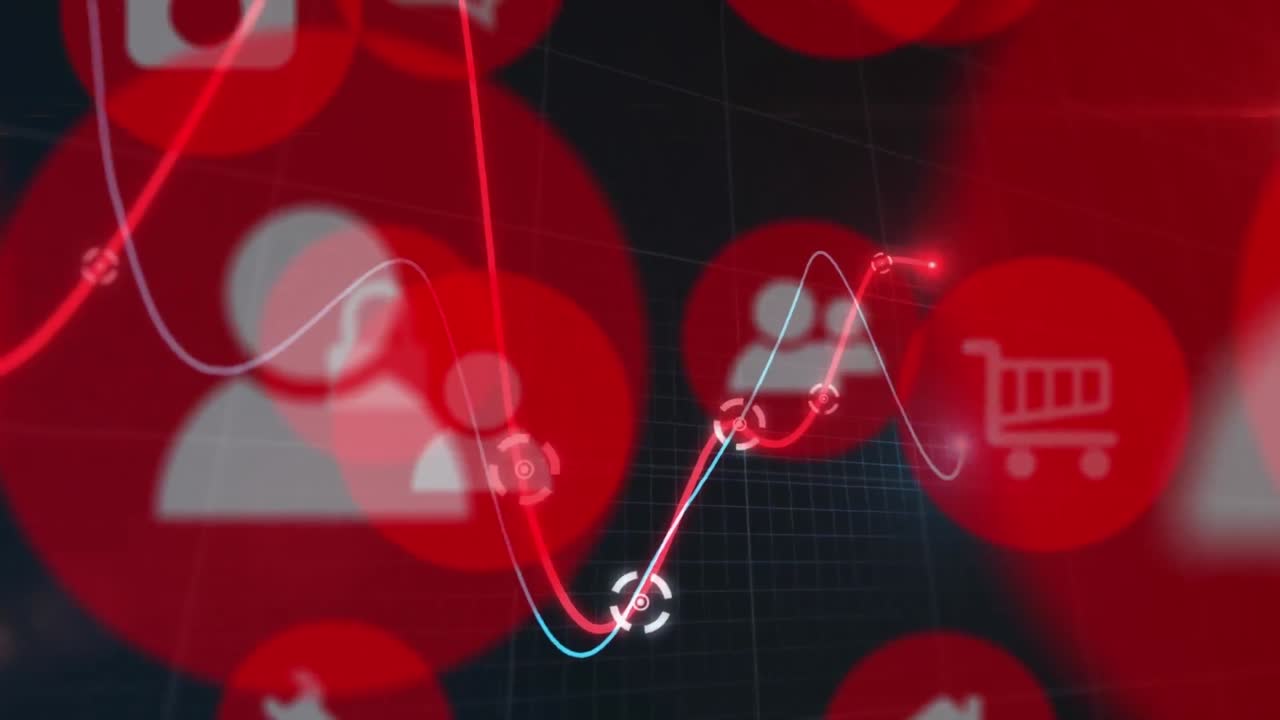 온라인 쇼핑 디지털 아이콘을 통해 금융 데이터 처리를 하는 라인의 애니메이션