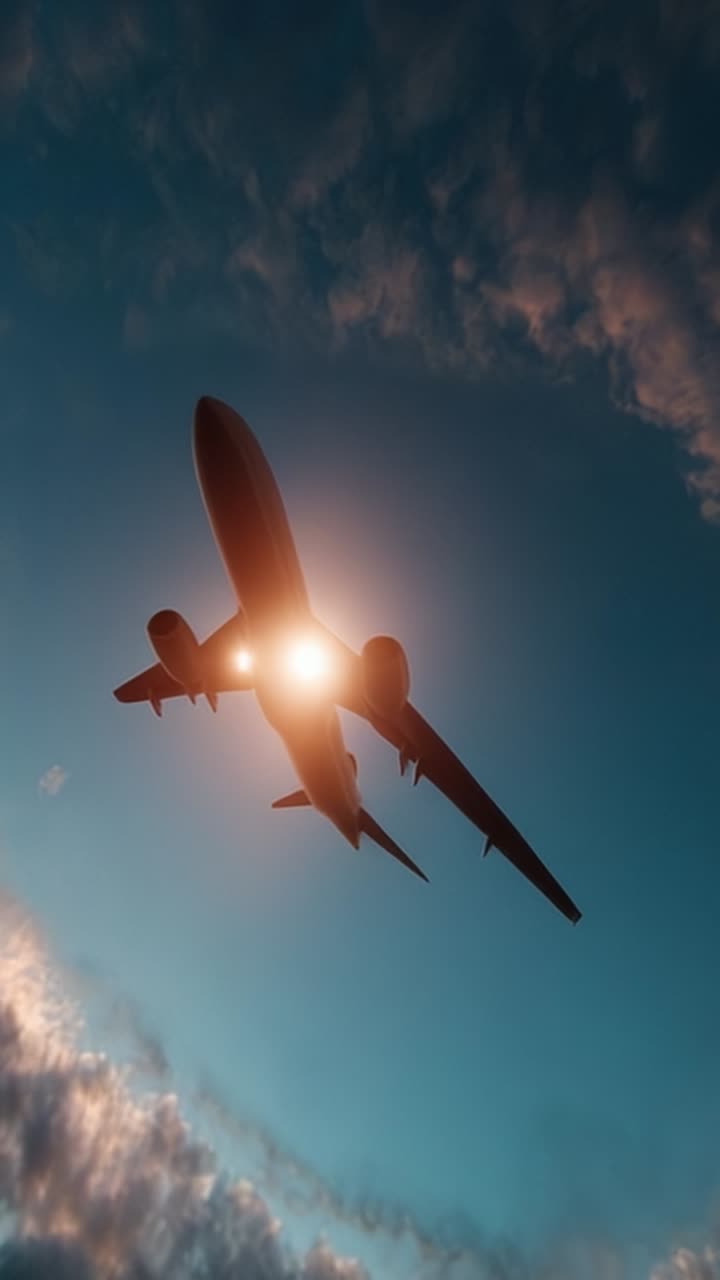 Dramatik Bir Gökyüzünde Uçan Bir Uçağın Çarpıcı Manzarası, Güneş Tarafından Aydınlatılmış ve Bulutların Uçağı Nefes Kesen Bir Atmosferde Çerçevelediği Bir Görünüm