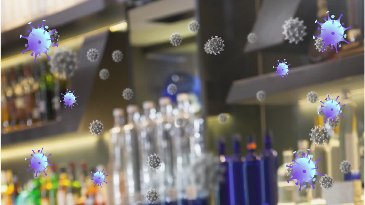 Animazione di cellule virali viola su laboratorio