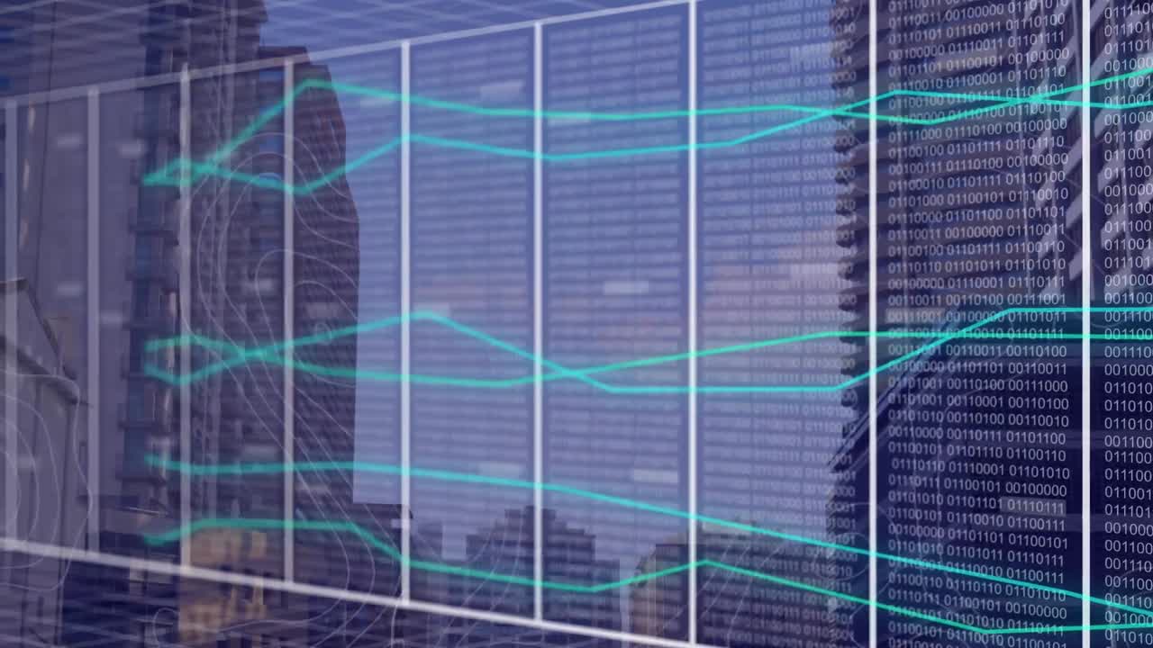 animación del procesamiento de datos sobre el paisaje urbano