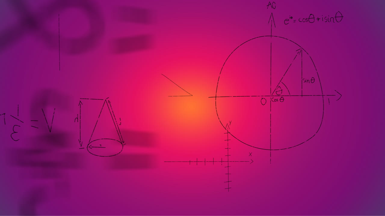 분홍색 배경 위에 손으로 쓴 수학 수식의 애니메이션