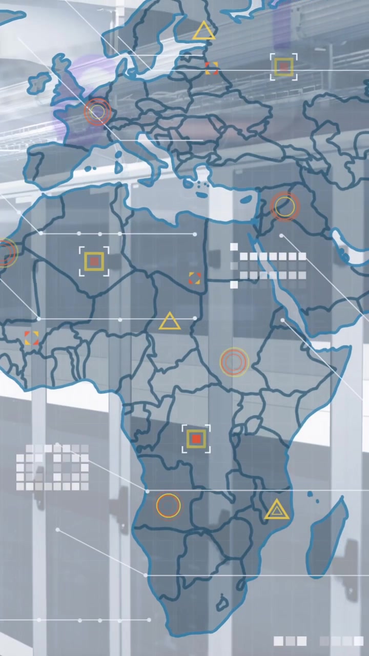 Animation of data and world map over servers