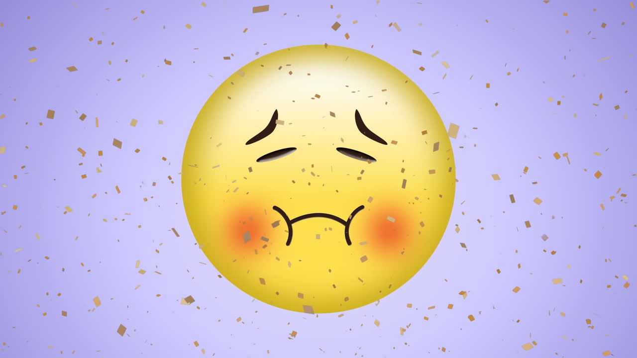 보라색 배경에 콘페티가 있는 이모지 아이콘의 애니메이션