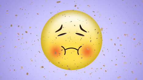 animación del icono emoji con confeti sobre un fondo púrpura