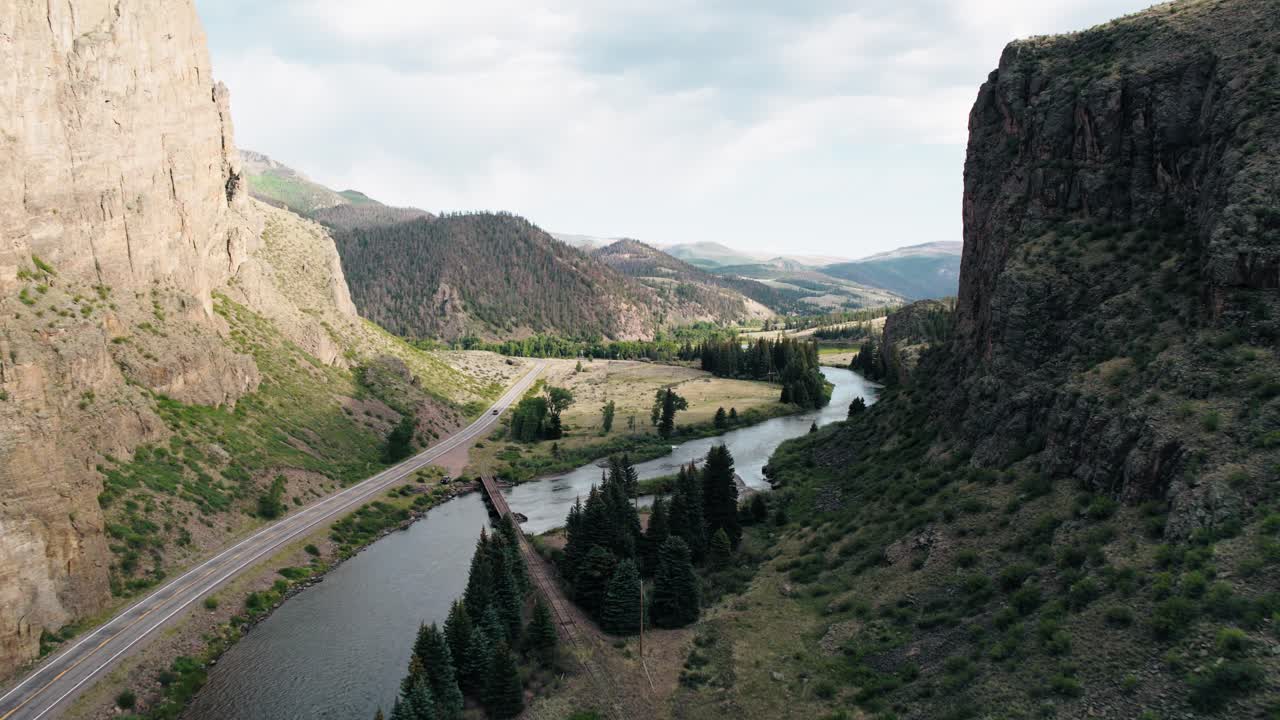 Push through aerial shot of the wagon wheel gap in Creede Colorado.