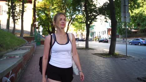 woman walking in city street