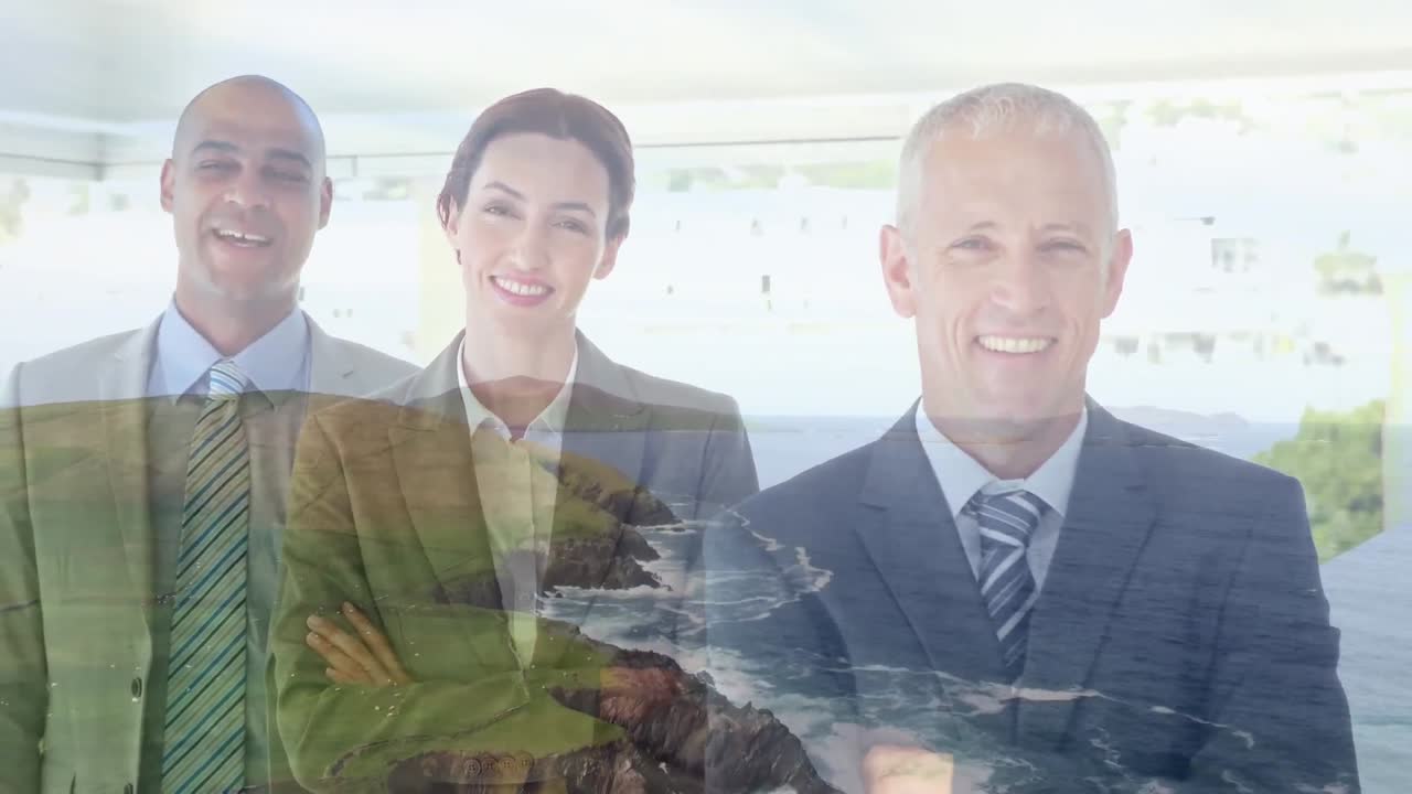 animación del paisaje sobre diversas personas de negocios