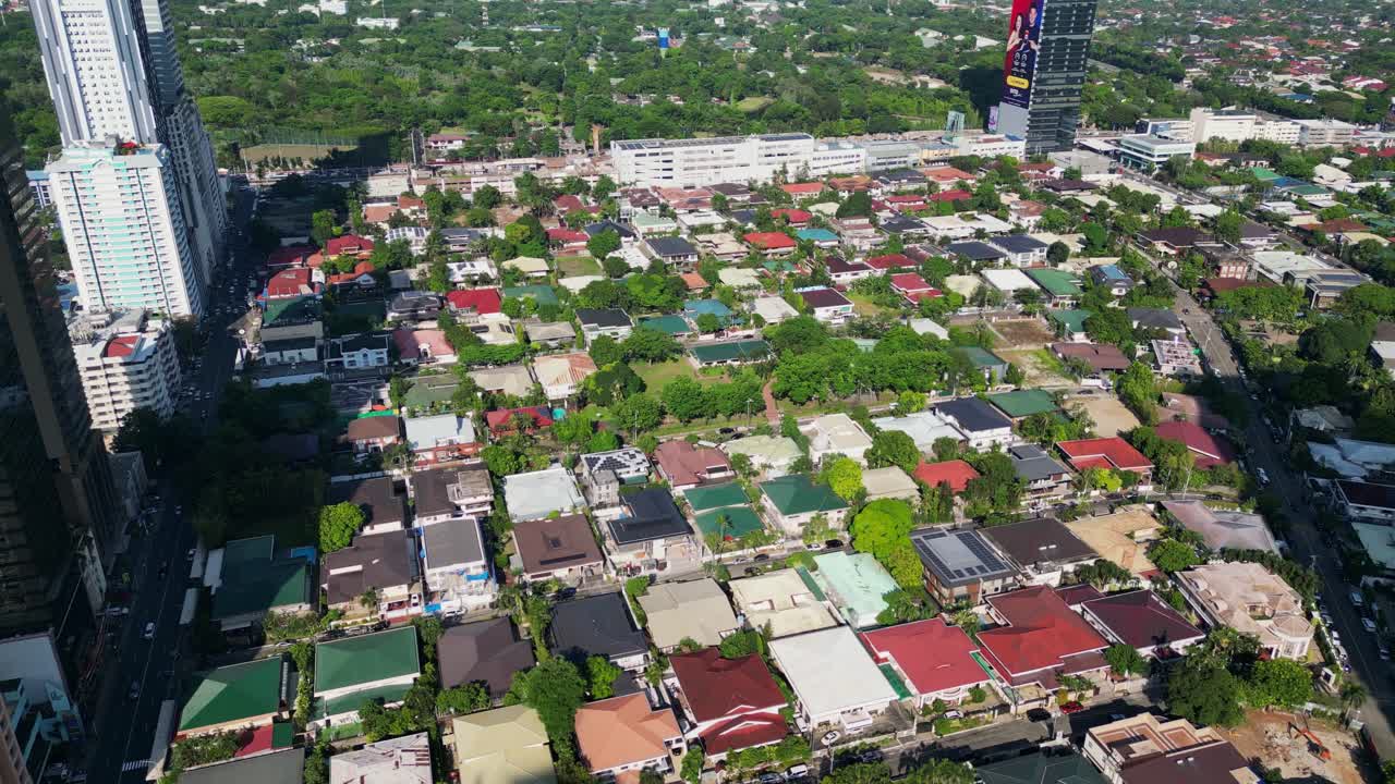 Urban Landscape Of Greenhills Center In San Juan City, Philippines. Aerial Drone Shot