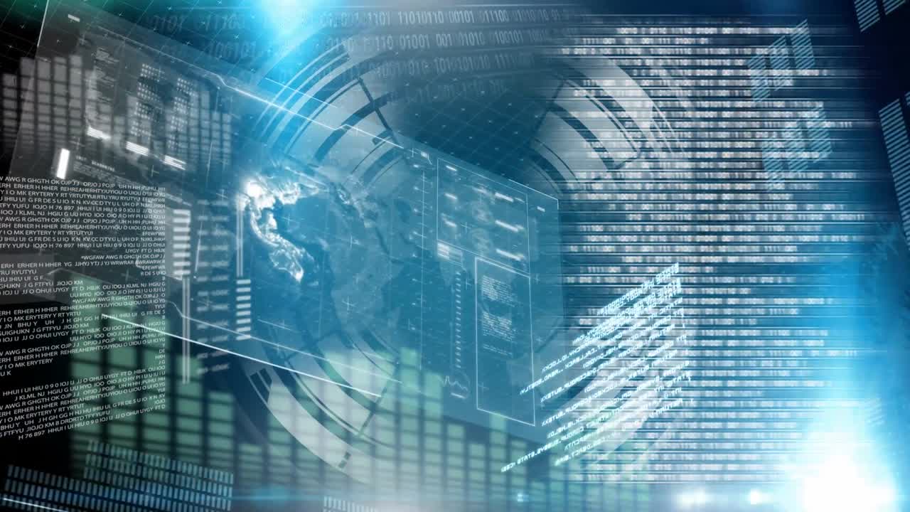 인터페이스 화면과 글로브의 디지털 애니메이션 4k