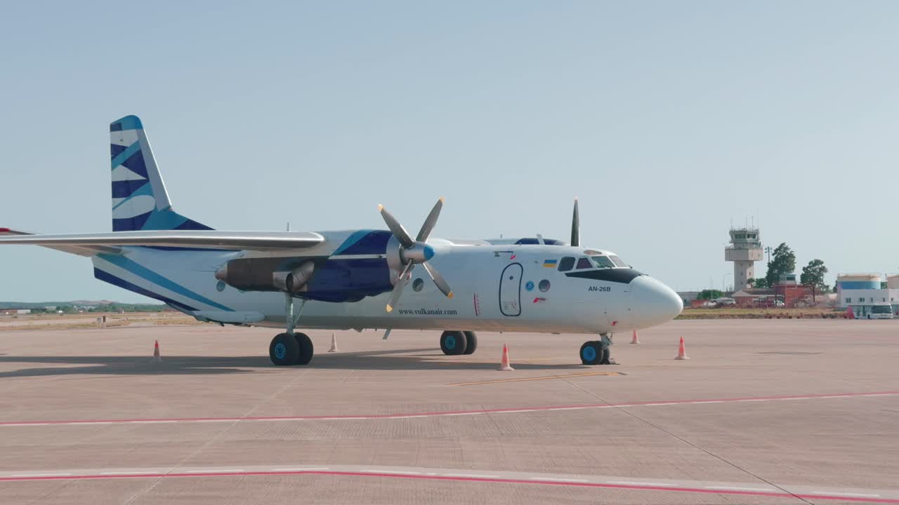 Vulkan Air Antonov An-26 Aircraft Parked At The Jerez Airport In Jerez de la Frontera in Andalusia, Spain. - static shot