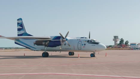 vulkan air antonov an-26 aircraft parked at the jerez airport in jerez de la frontera in andalusia, spain. - static shot