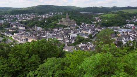 Dillenburg-town,-recorded-from-a-launching-Drone-in-the-wine-berg,-located-in-Hesse,-Germany