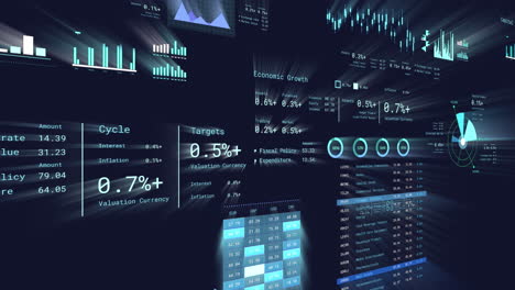 animación de múltiples gráficos, círculos de carga, cambios de números, tablero de negociación sobre fondo negro