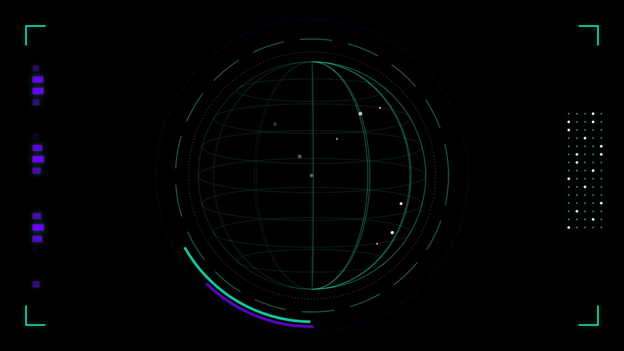 Digital HUD Interface Featuring Rotating Wireframe Globe