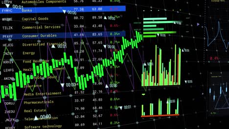 Animation-of-financial-data-processing-on-screen-over-black-background