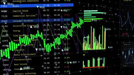 animación del procesamiento de datos financieros en pantalla sobre un fondo negro