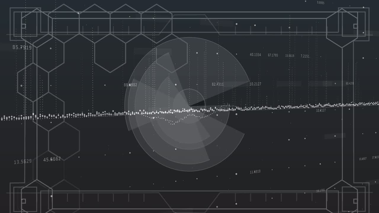 Animation of data processing and shapes on black background
