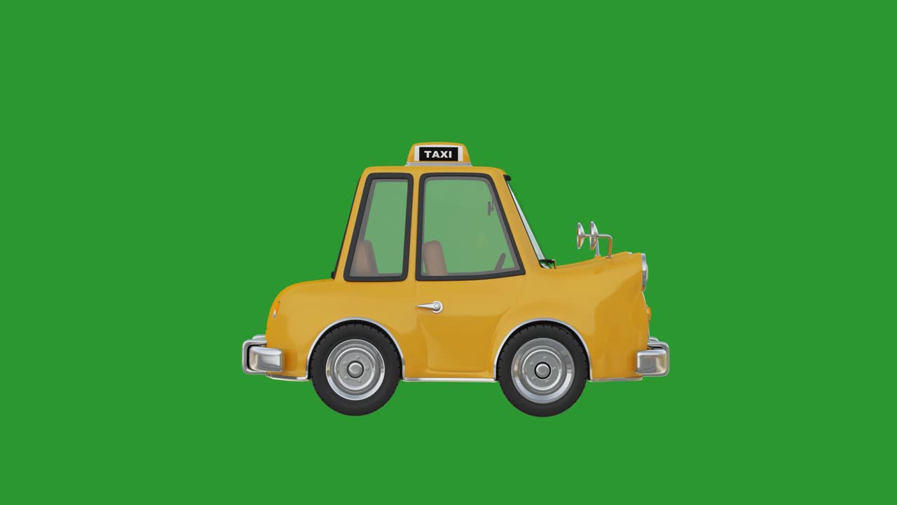 Video in risoluzione 4K: Auto moderna gialla a cartone animato che guida su sfondo verde Chroma Key