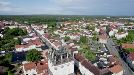 aerial drone shot of neustrelitz cityscape