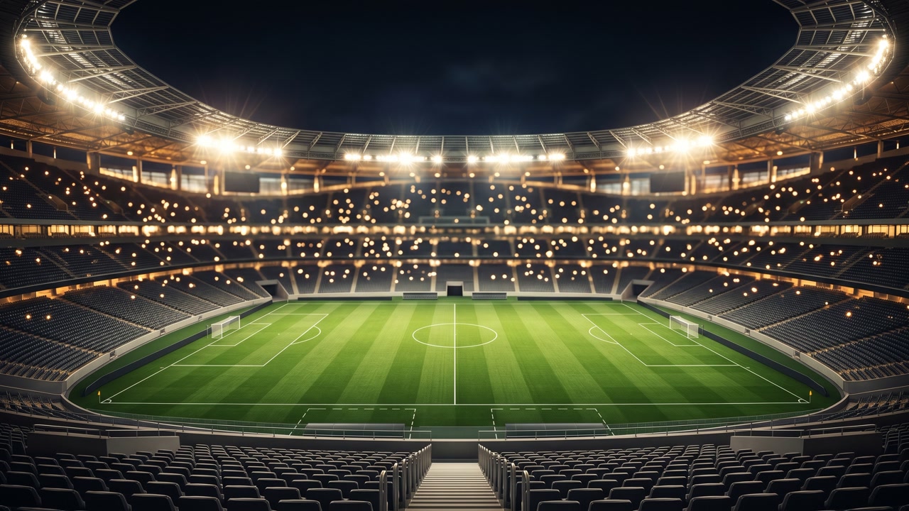 Sfondo Coppa del Mondo con Trofeo d'Oro di Calcio nello Stadio 4K