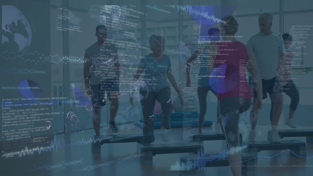 다양한 사람들이 연습하는 데이터 처리의 애니메이션