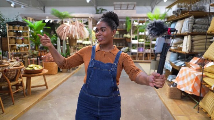 Woman Vlogging in Home Decor Store