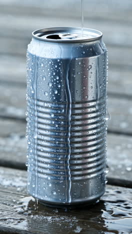 a cold, wet aluminum beverage can with condensation