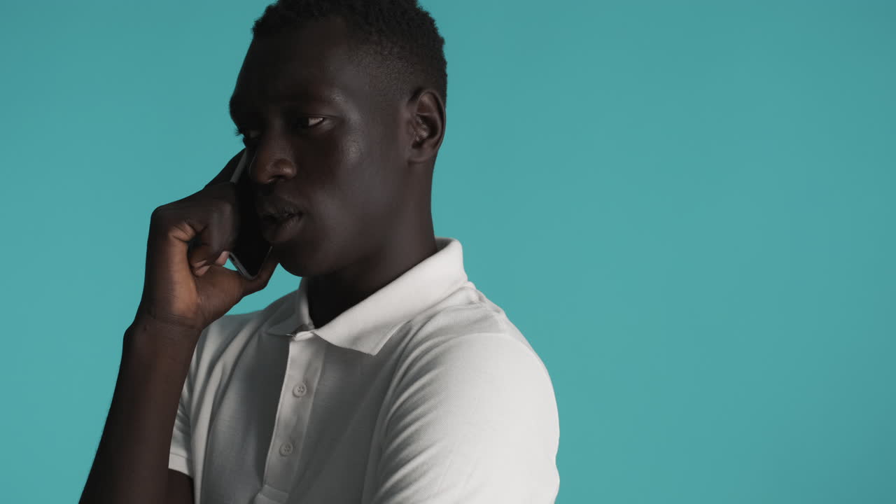 African american man on blue background.