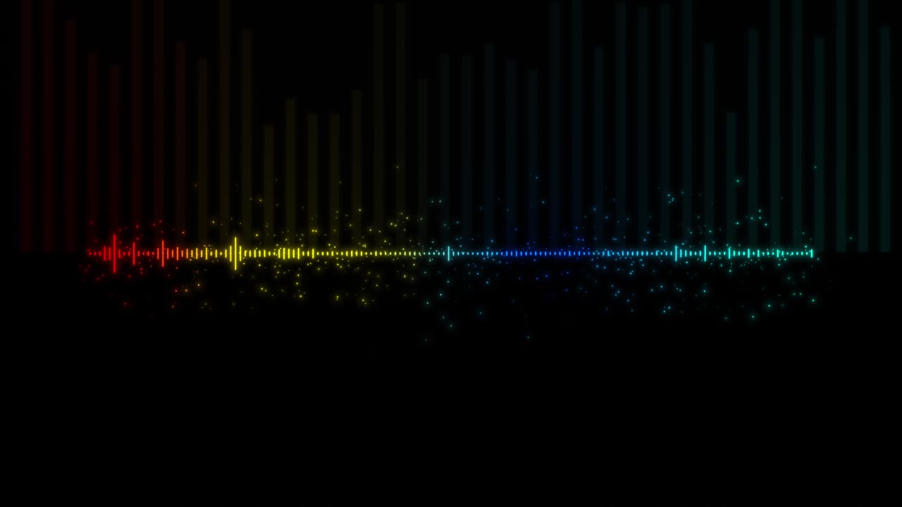 Vibrant animation shows colorful audio spectrum waveform each pulse represents rhythm of sound
