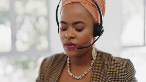 Face,-customer-service-and-black-woman-at-call