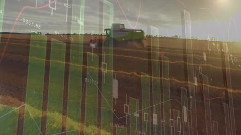 animation of statistics and financial data processing over combain in agriculture field