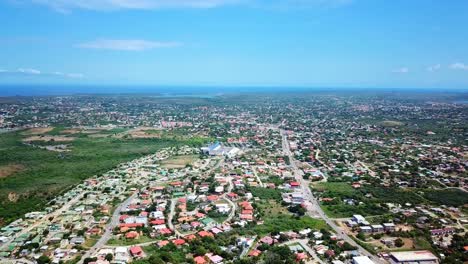 Tilt-down-aerial-view-of-the-Mahaai-district-in-Willemstad,-Curacao,-Dutch-Caribbean-island