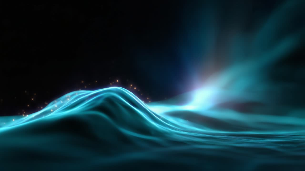 Hypnotic Flow: A Mystical Wave of Light and Color Unfolds in a Dreamlike Scene with Glowing Particles to Captivate the Imagination and Inspire Wonder