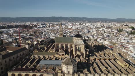 the iconic great mosque (mezquita) in cordoba, spain; aerial fly-over