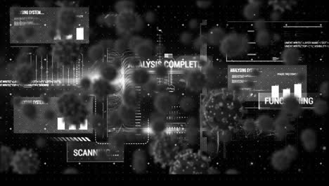 animation of virus cells over screen with scientific data