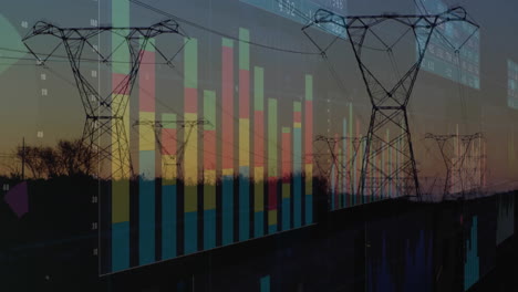 animación del procesamiento de datos estadísticos contra torres de red