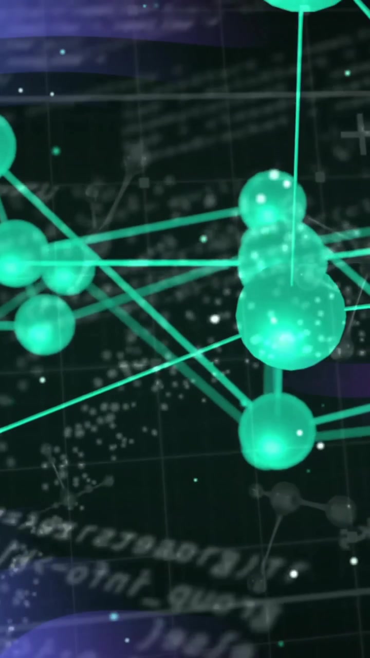 Animation of scientific data processing over dna strand on dark background