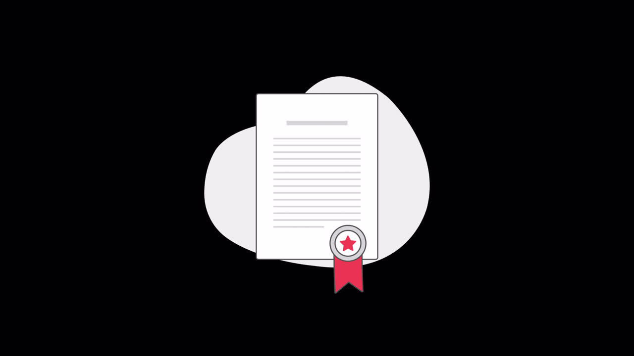 Animated Document with Red Seal and Star Ribbon