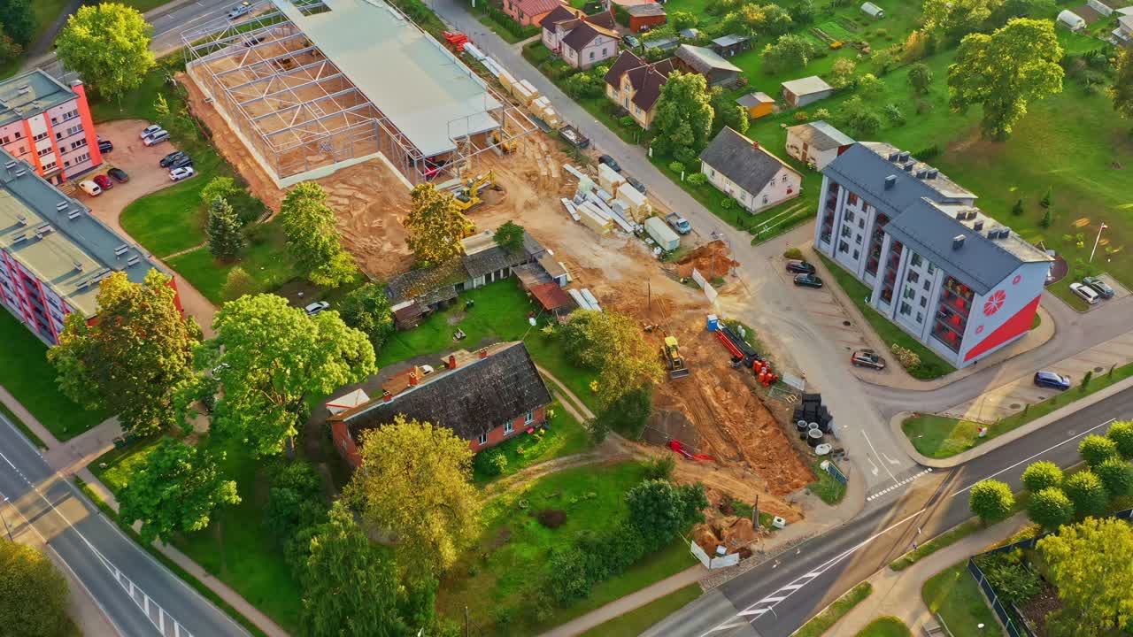 Developing new commercial retail space with metal framework and roof construction in Smiltene, Latvia