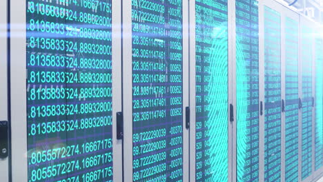 escáner de huellas dactilares y procesamiento de datos a través de la sala de servidores