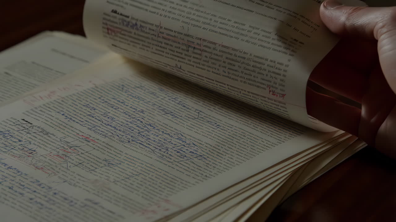 Hand Turning Pages of a Document with Handwritten Annotations