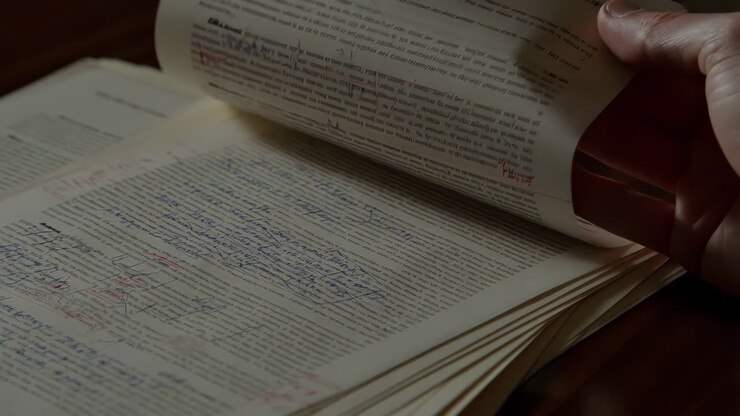 Hand Turning Pages of a Document with Handwritten Annotations