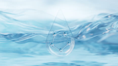 molecule with water surface background, 3d rendering.