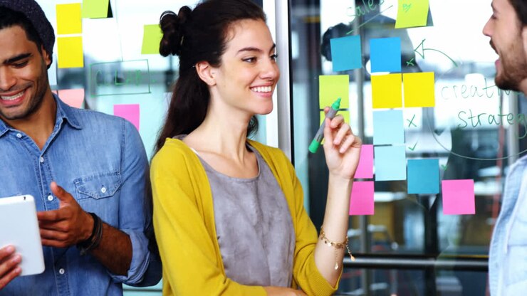 Executives interacting with each other during meeting