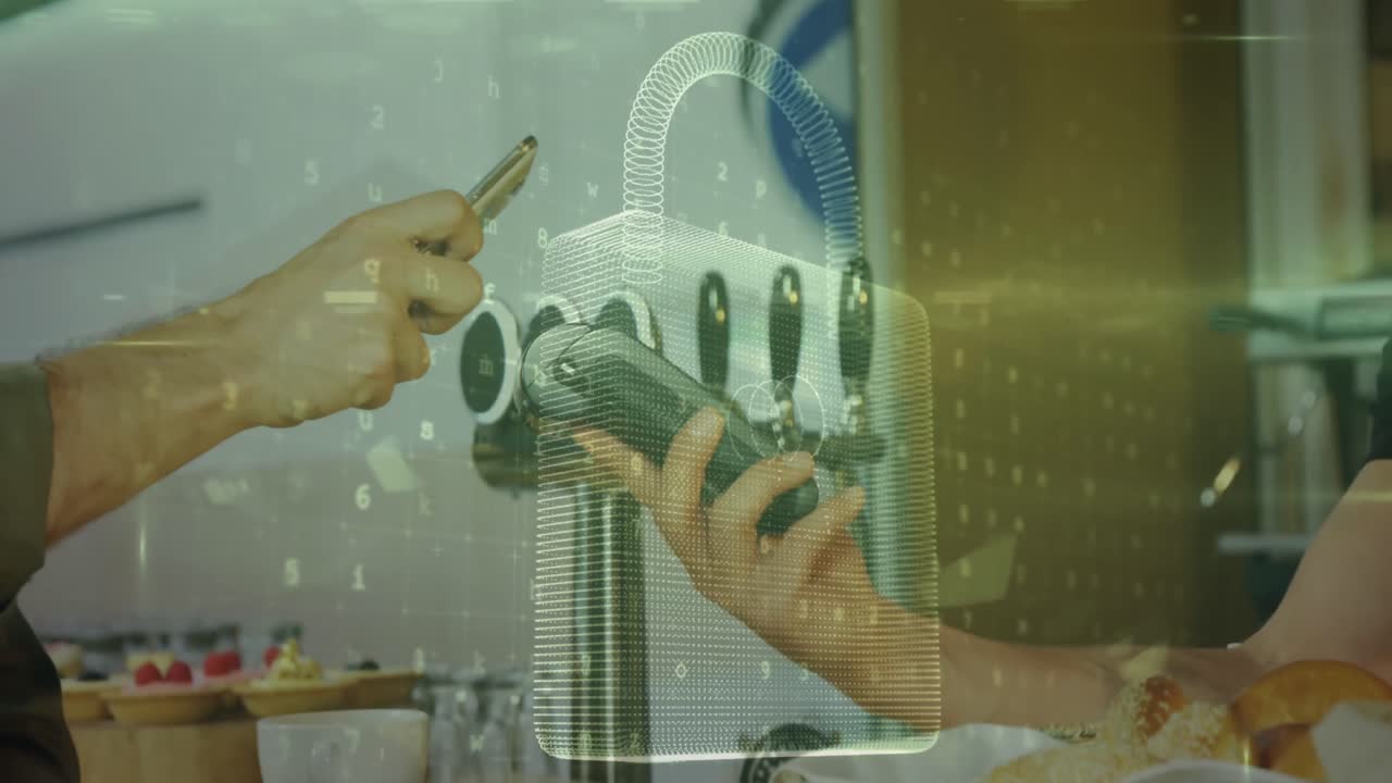 결제 터미널을 사용하는 사람들에 대한 네트워크 보안  ⁇ 락의 애니메이션