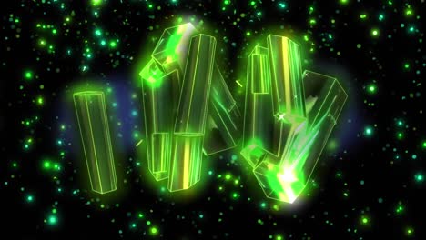 Animation-of-glowing-blocks-and-spots-of-green-light-on-black-background