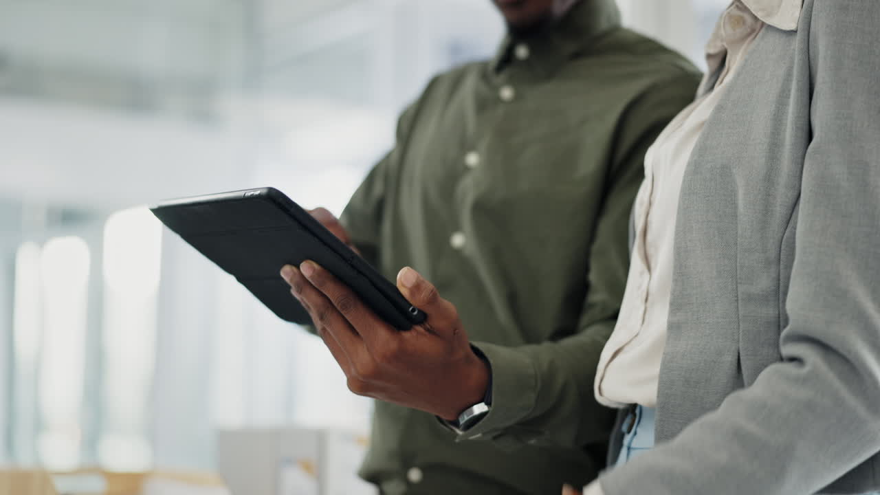 Tablet, planning and business person in office