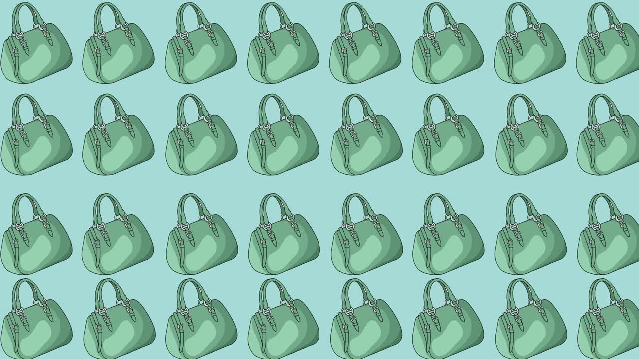 초록색 배경에 반복된 초록색 가방의 애니메이션