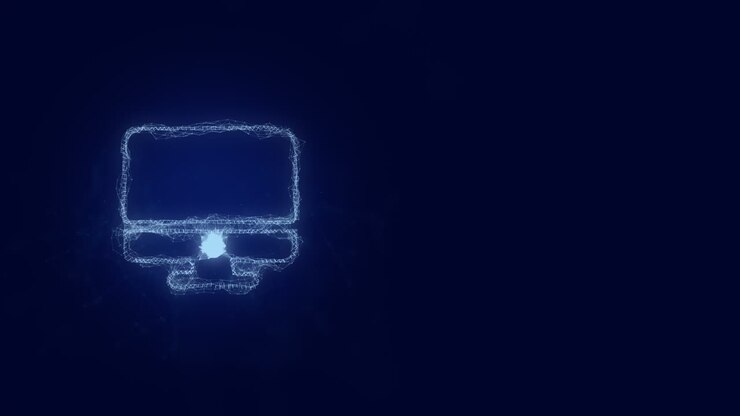 Computer monitor icon with plexus effect. Connected lines with dots. Lines plexus